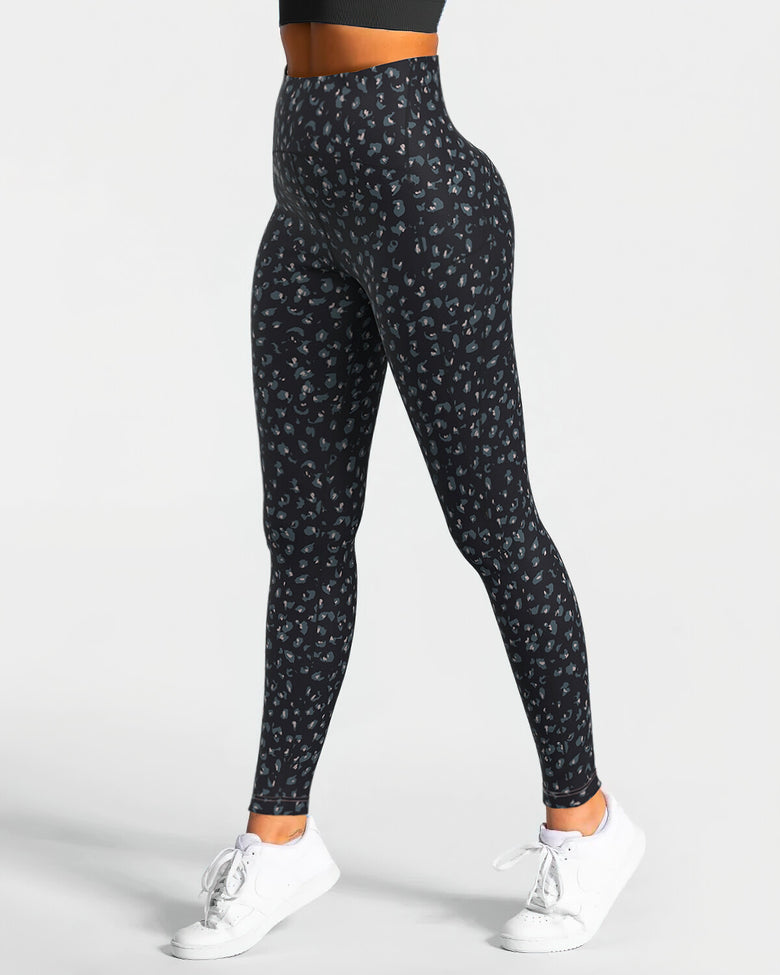 Abstract Leo High-Waist Leggings - Black