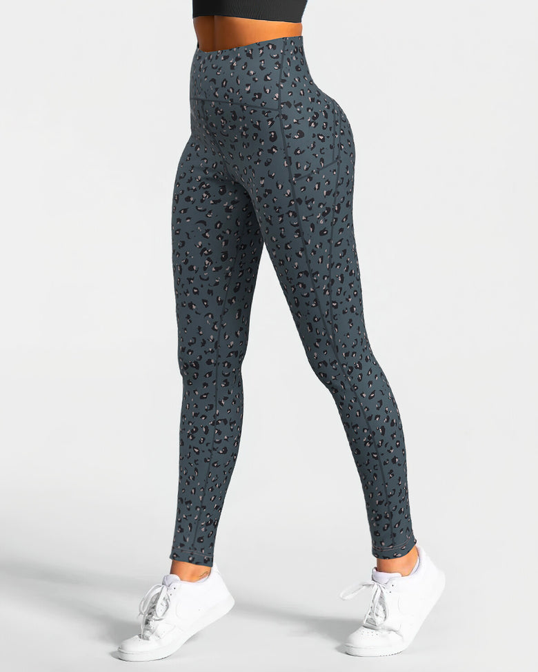 Abstract Leo High-Waist Leggings - Blue