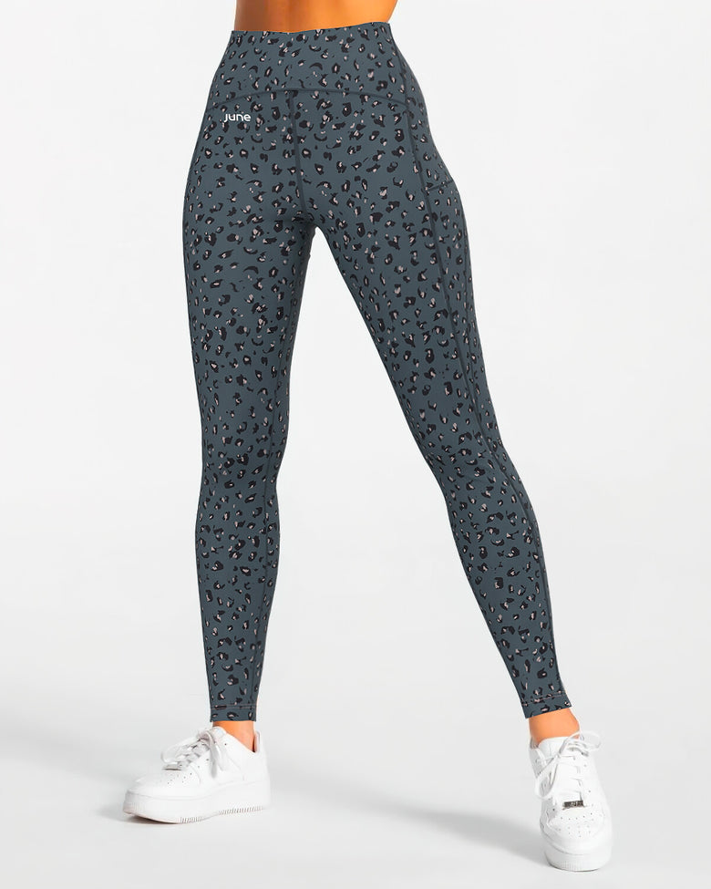 Abstract Leo High-Waist Leggings - Blue