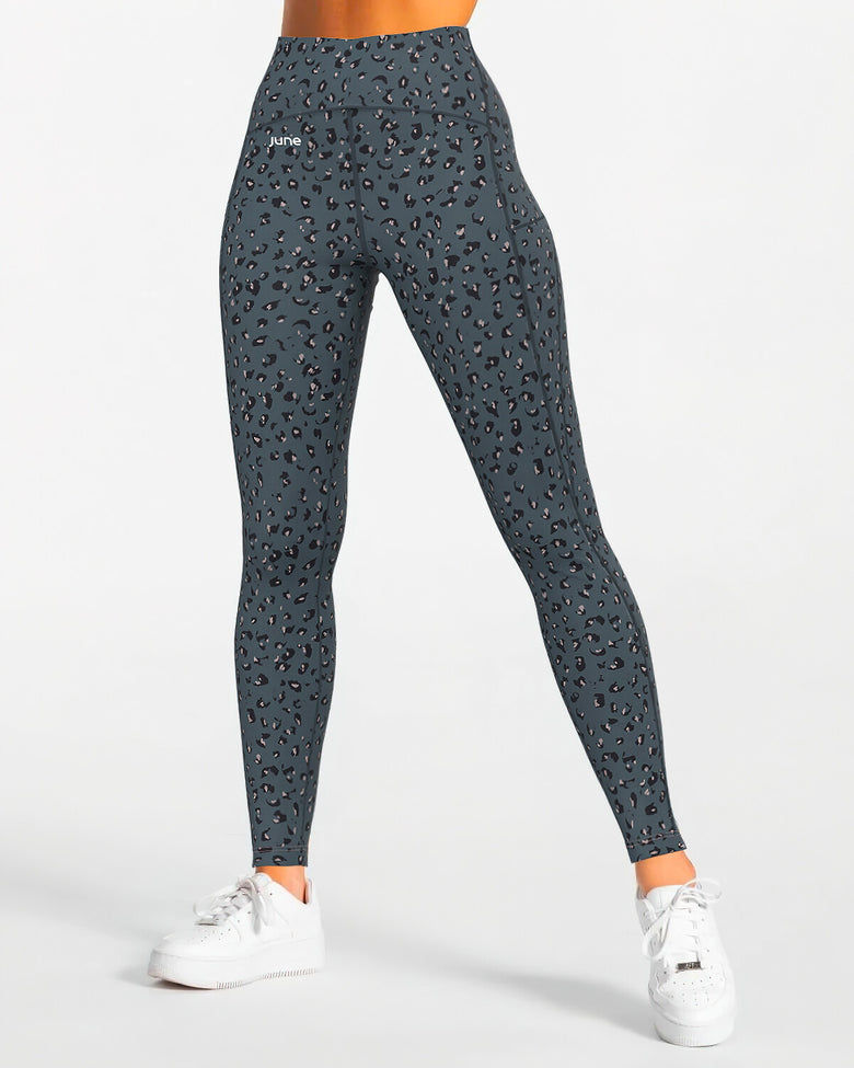 Abstract Leo High-Waist Leggings - Blue