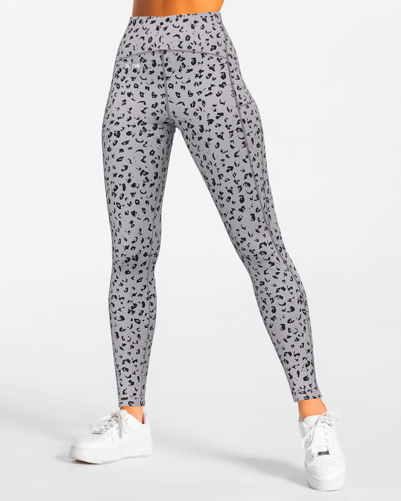 Abstract Leo High-Waist Leggings - Grey