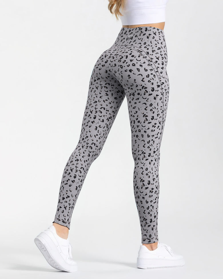 Abstract Leo High-Waist Leggings - Grey