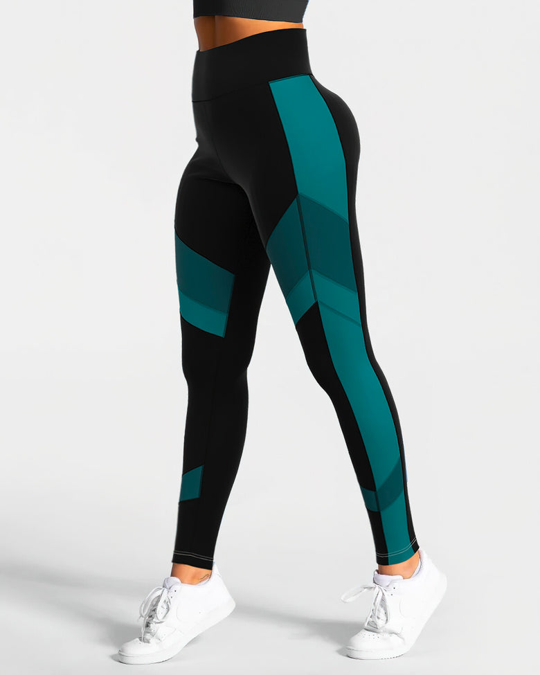 Tri-Color High-Waist Leggings - Black & Green