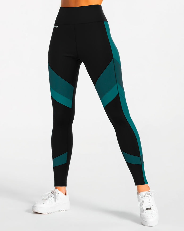 Tri-Color High-Waist Leggings - Black & Green