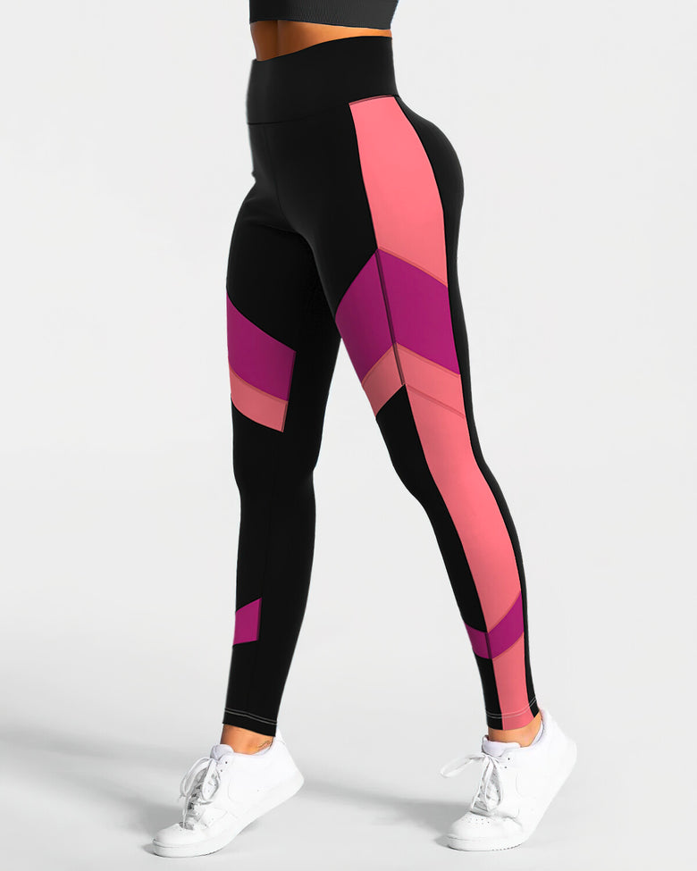 Tri-Color High-Waist Leggings - Black & Pink