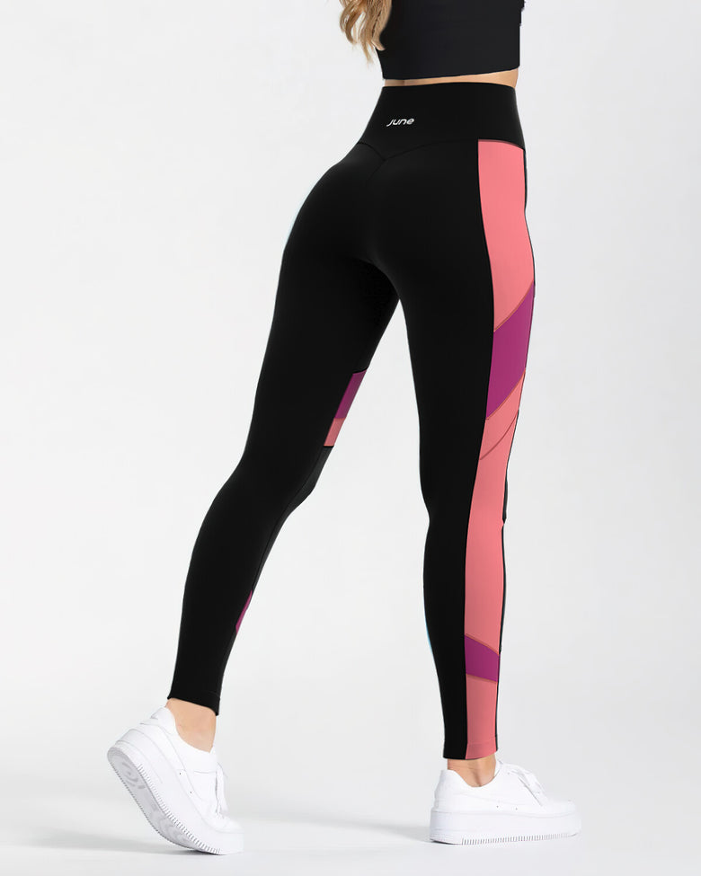 Tri-Color High-Waist Leggings - Black & Pink