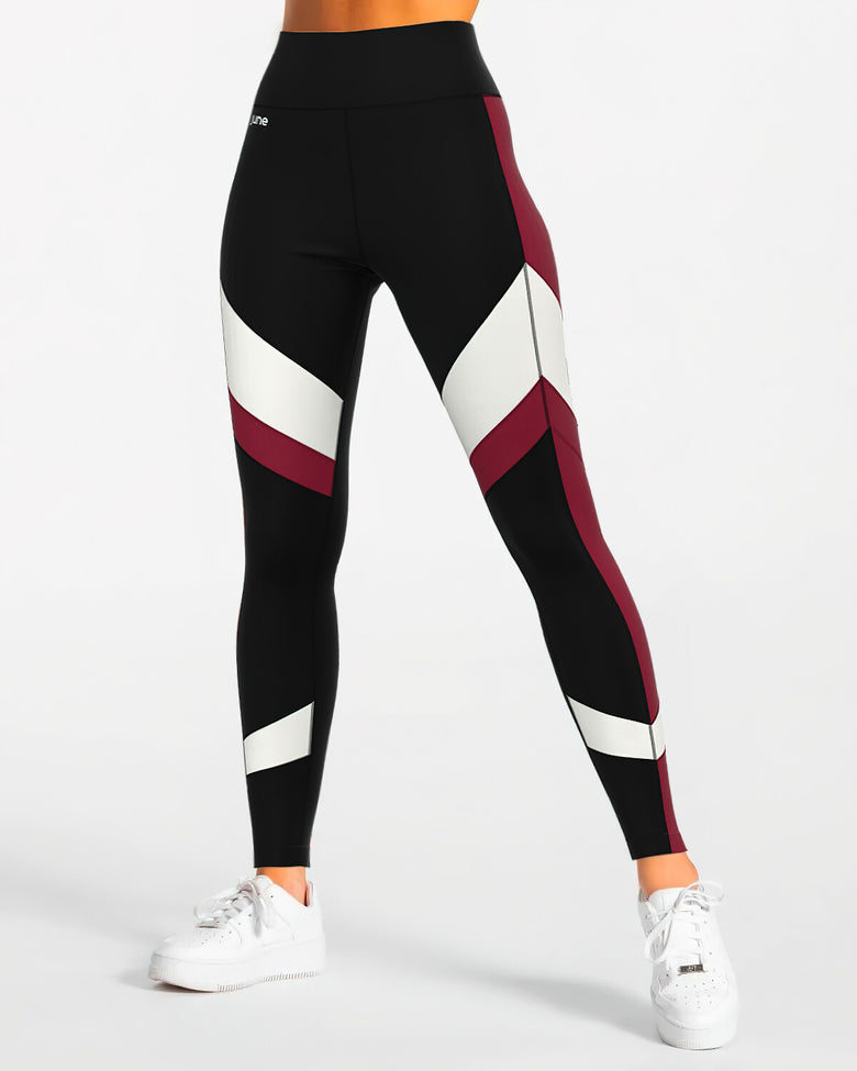 Tri-Color High-Waist Leggings - Black & Red