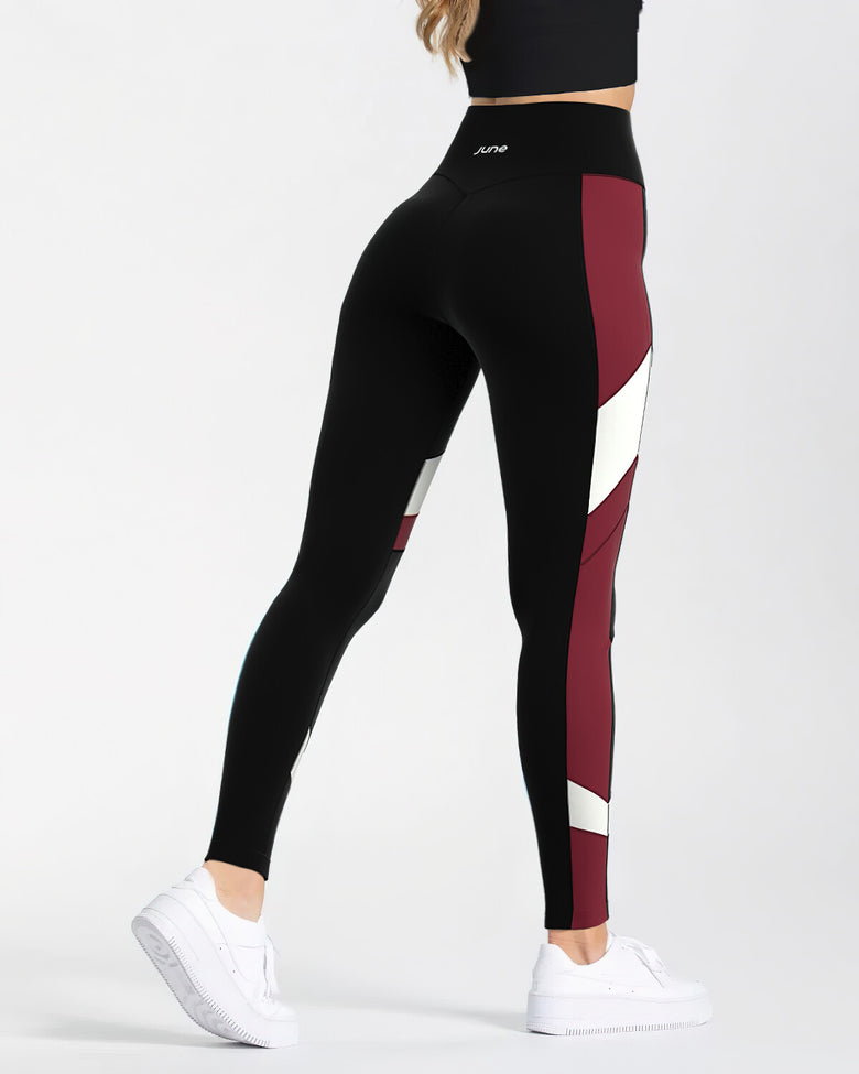 Tri-Color High-Waist Leggings - Black & Red