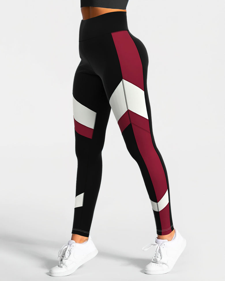 Tri-Color High-Waist Leggings - Black & Red