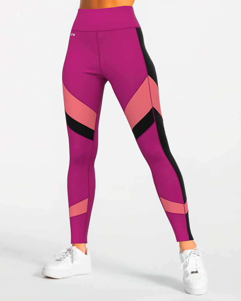 Tri-Color High-Waist Leggings - Pink & Black