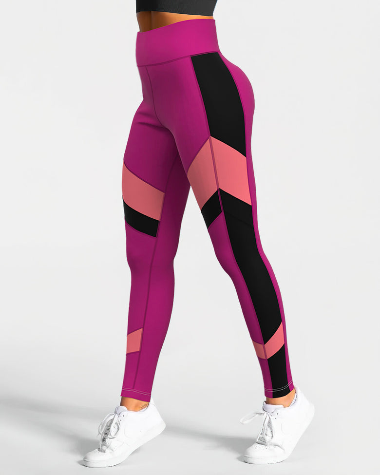 Tri-Color High-Waist Leggings - Pink & Black