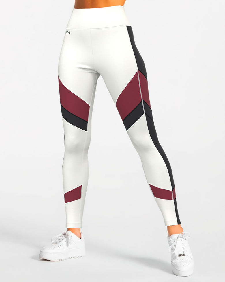 Tri-Color High-Waist Leggings - White & Red