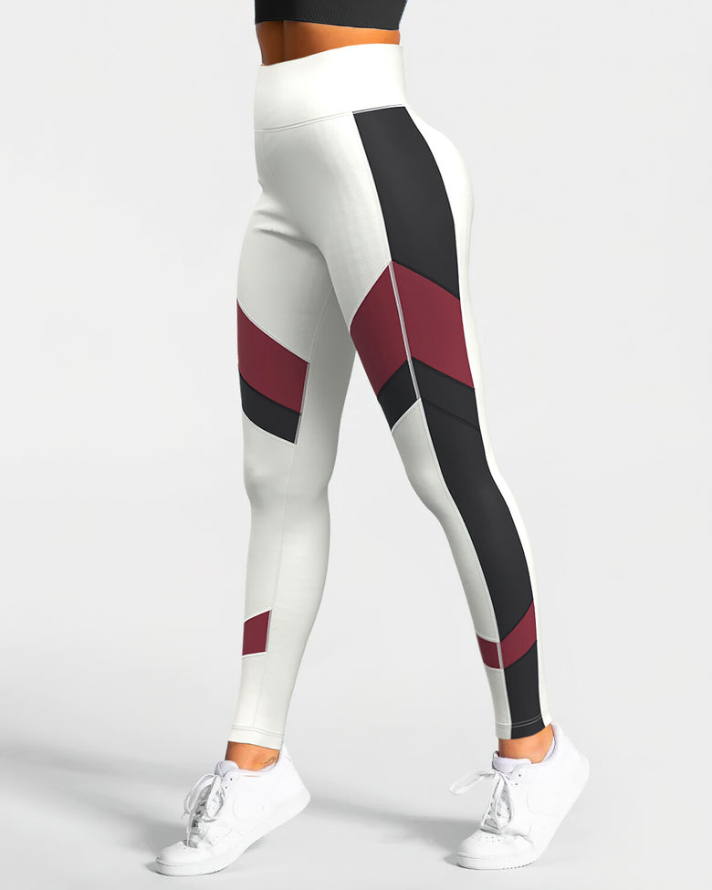 Tri-Color High-Waist Leggings - White & Red